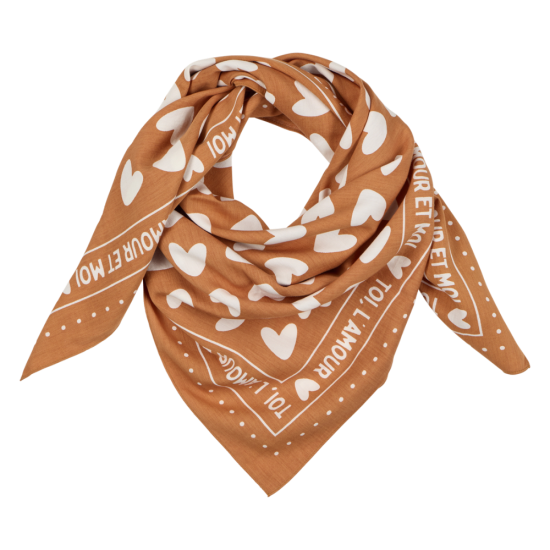 Foulard coeurs 55cm fond marron / motif blanc