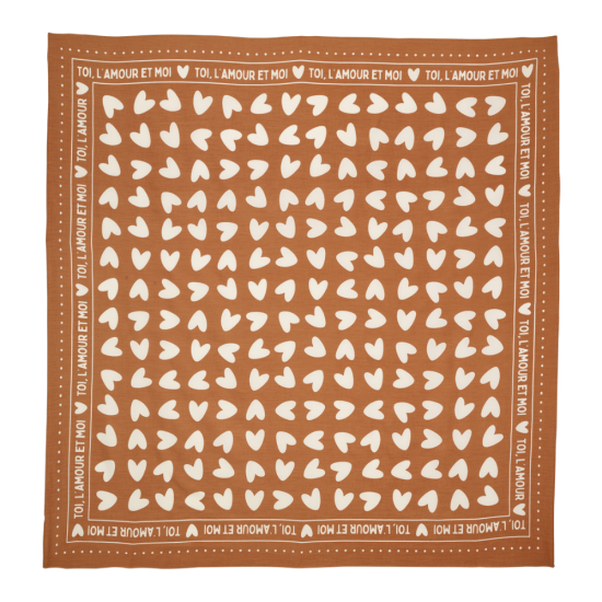 Foulard coeurs 55cm fond marron / motif blanc