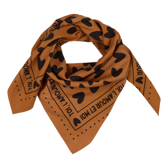 Foulard coeurs 55cm fond marron / motif noir