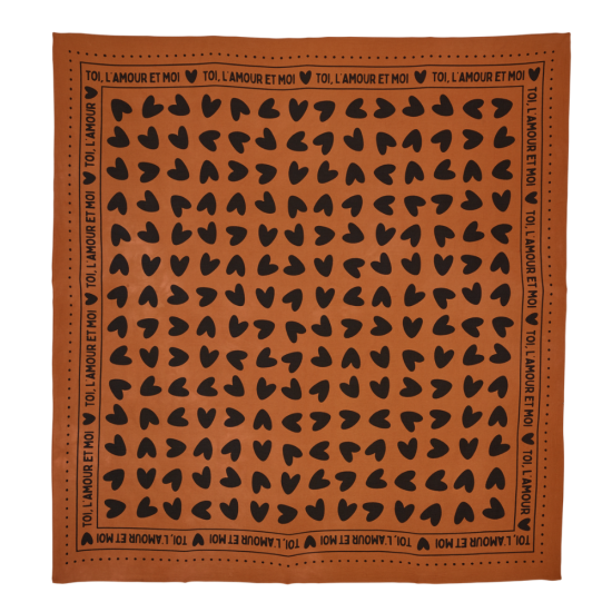 Foulard coeurs 55cm fond marron / motif noir