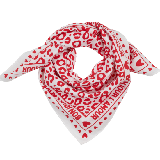 Foulard léopard 55cm fond blanc / motif rouge