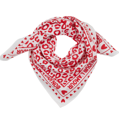 Foulard léopard 55cm fond blanc / motif rouge
