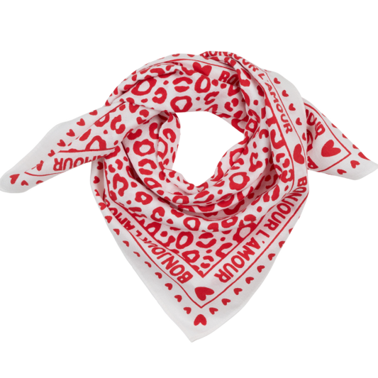 Foulard léopard 55cm fond blanc / motif rouge