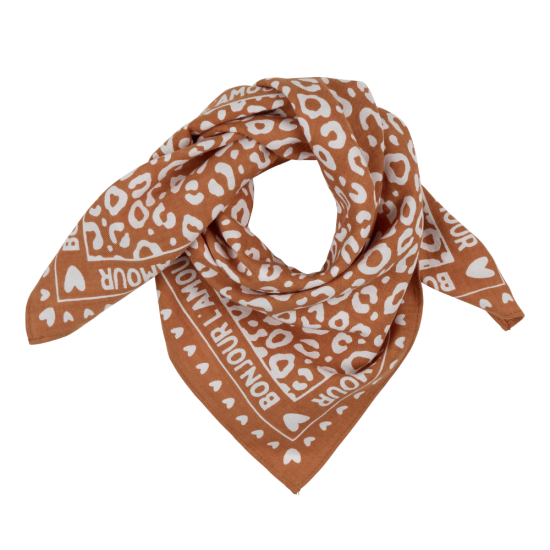 Foulard léopard 55cm fond marron / motif blanc