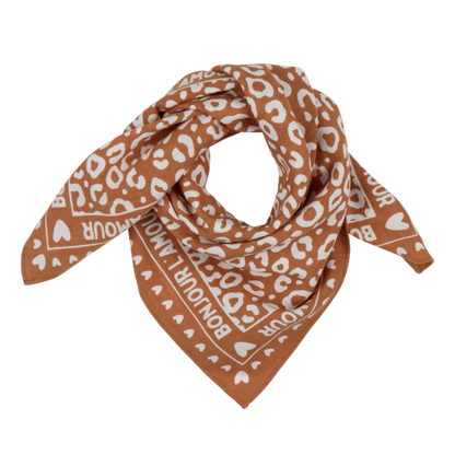 Foulard léopard 55cm fond marron / motif blanc