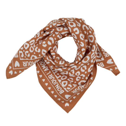 Foulard léopard 55cm fond marron / motif blanc