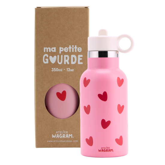 Gourde 350ml rose coeurs rouge