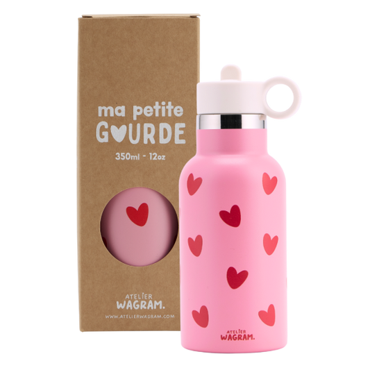 Gourde 350ml rose coeurs rouge