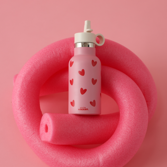 Gourde 350ml rose coeurs rouge