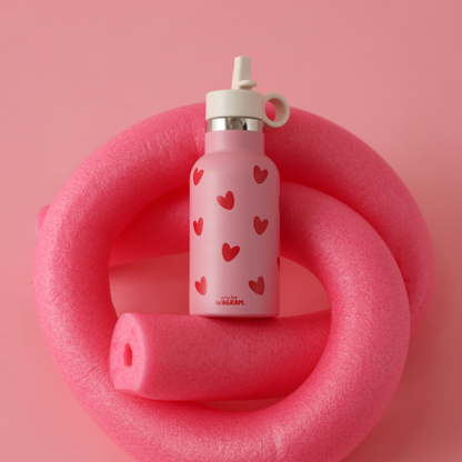 Gourde 350ml rose coeurs rouge