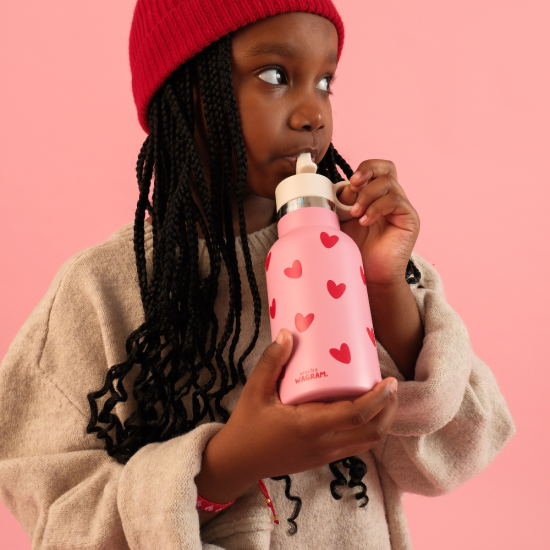 Gourde 350ml rose coeurs rouge
