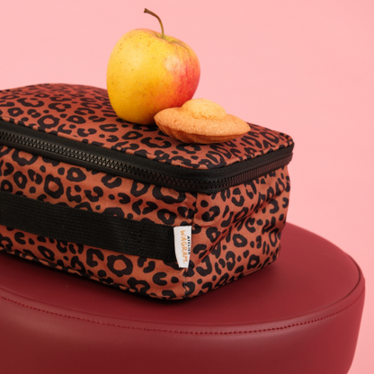 Lunch bag isotherme léopard noir / fond marron