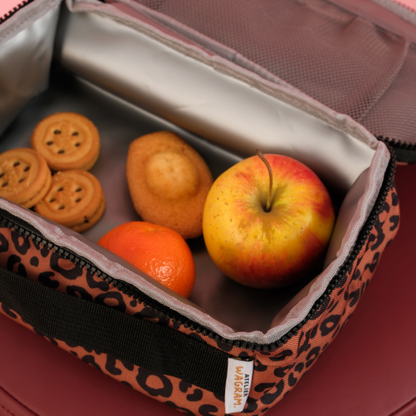 Lunch bag isotherme léopard noir / fond marron