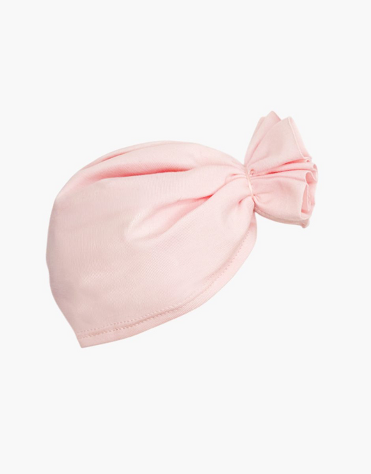 Turban fleur en jersey rose pâle