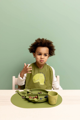 Assiette avec ventouse en silicone et compartiments - Mr. Dino