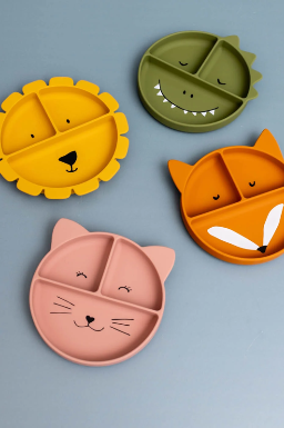 Assiette avec ventouse en silicone et compartiments - Mr. Dino