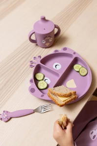 Assiette avec ventouse en silicone et compartiments - Mrs. Peacock