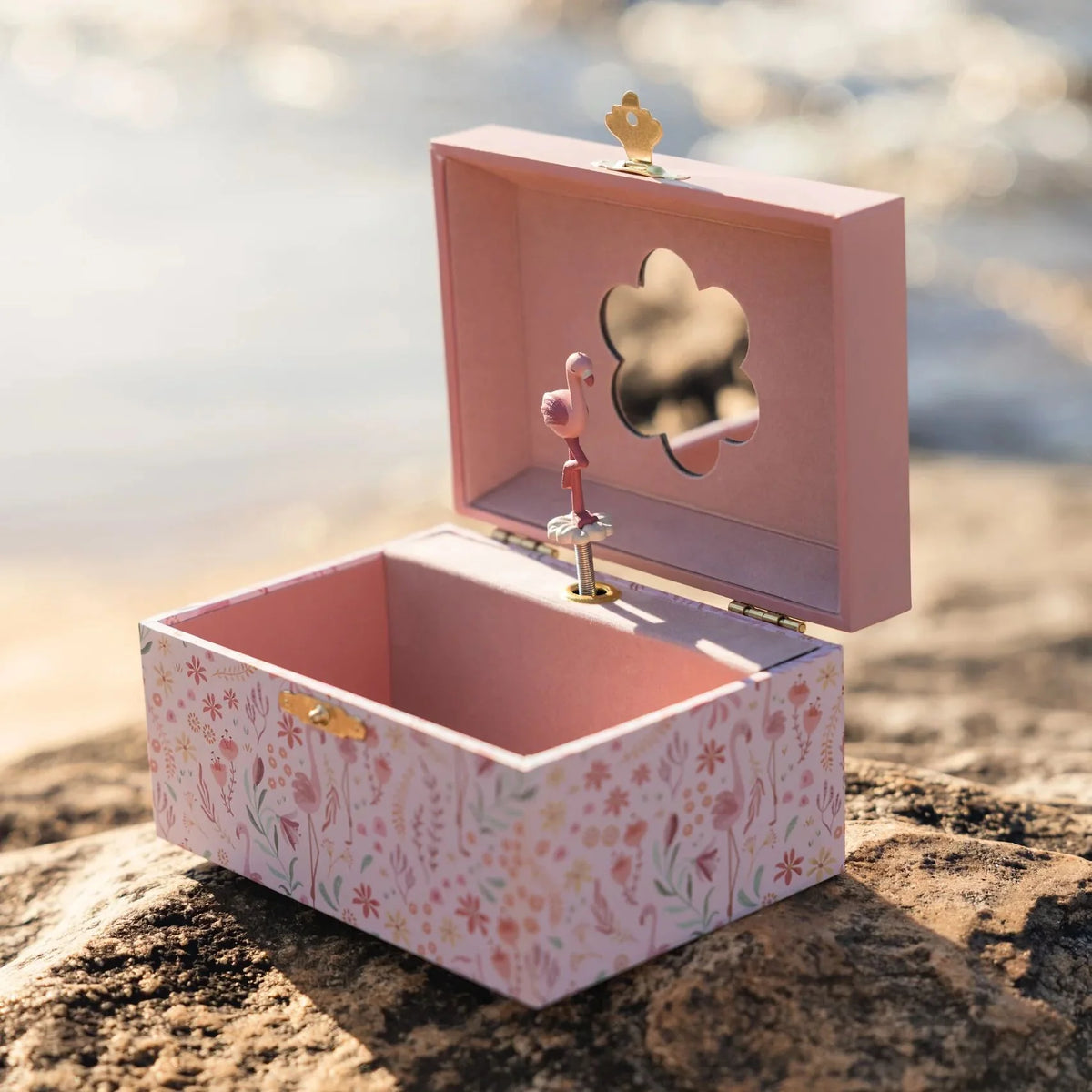 Boîte à bijoux avec musique Flamant rose Safari