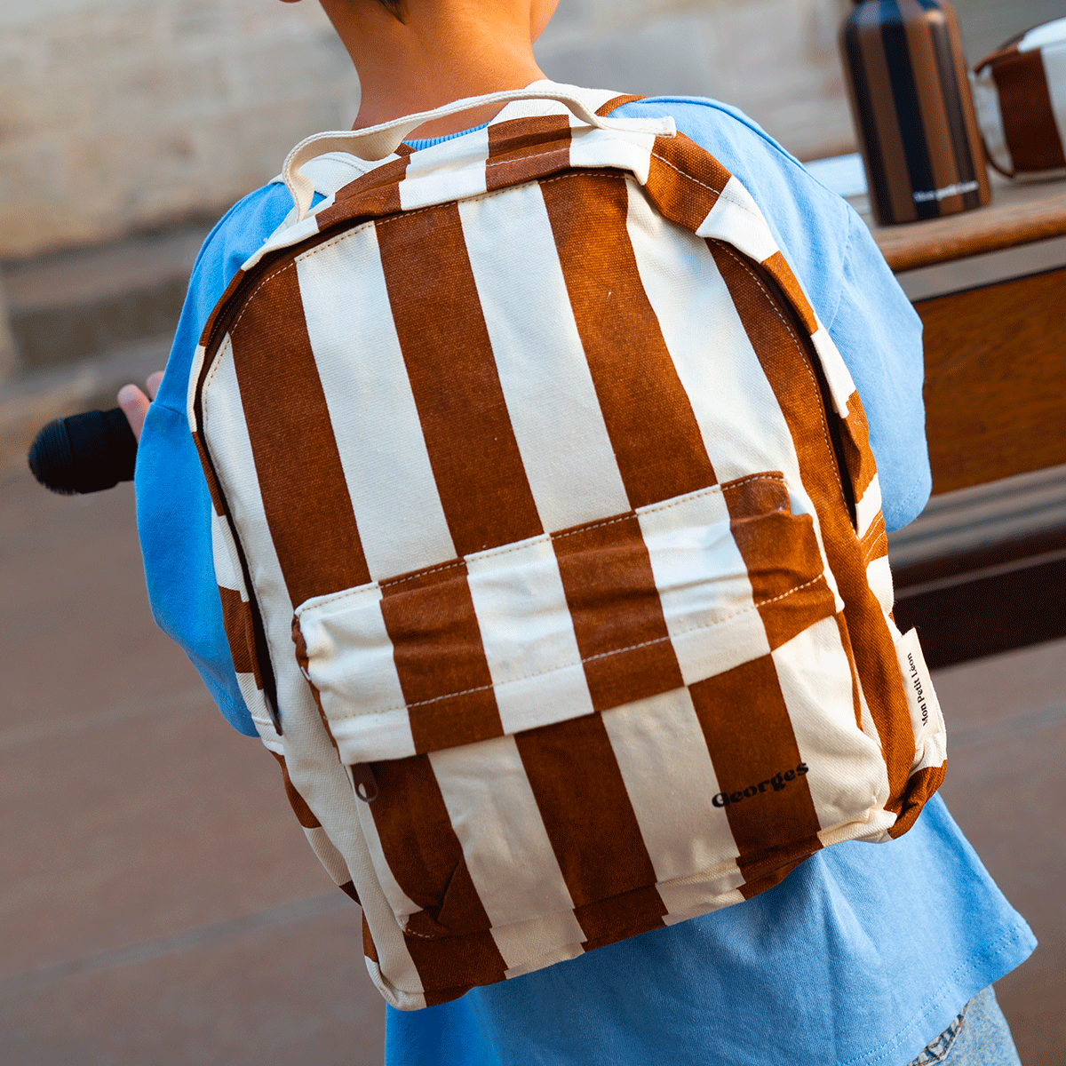 Sac à dos à rayures marron beige