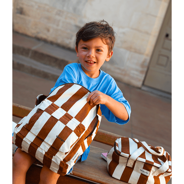 Sac à dos à rayures marron beige
