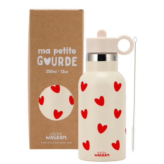 Gourde 350 ml - crème cœur rouge
