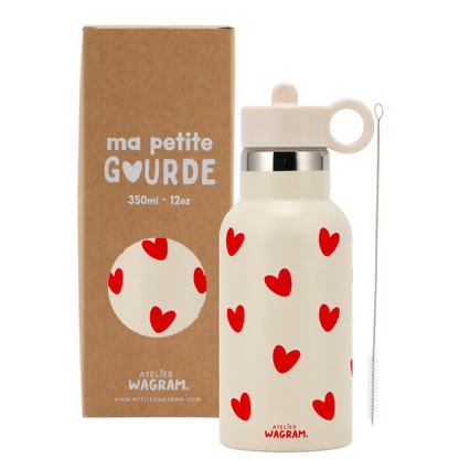 Gourde 350 ml - crème cœur rouge