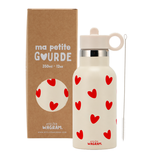 Gourde 350 ml - crème cœur rouge