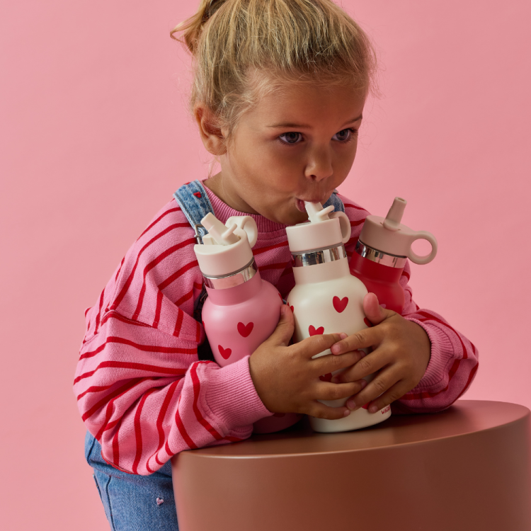 Gourde 350 ml - crème cœur rouge