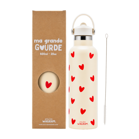 Gourde 600 ml - Crème cœur rouge