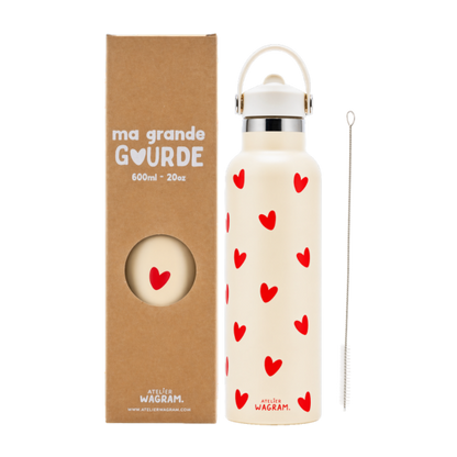 Gourde 600 ml - Crème cœur rouge