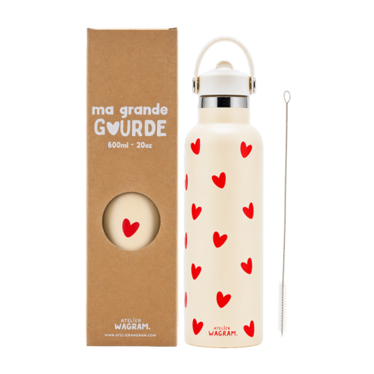 Gourde 600 ml - Crème cœur rouge