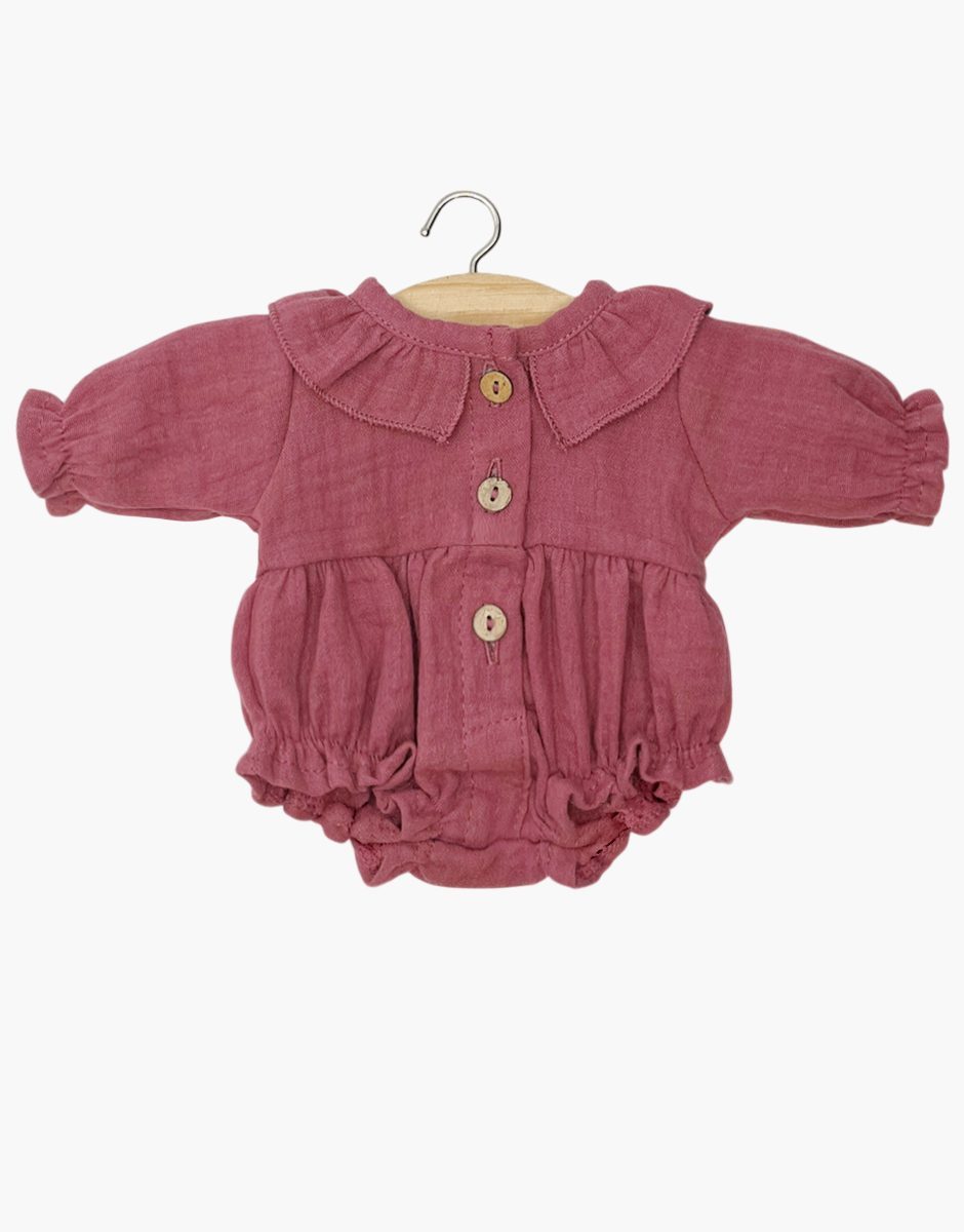 Barboteuse Léonore en gaze de coton framboise