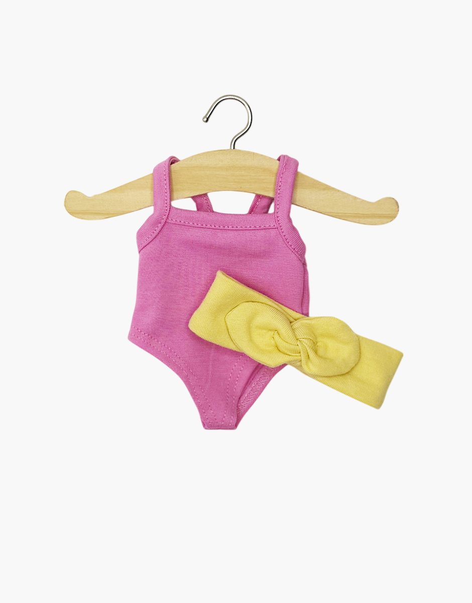Mini Panchas – Body rose bonbon et son headband jaune vanille