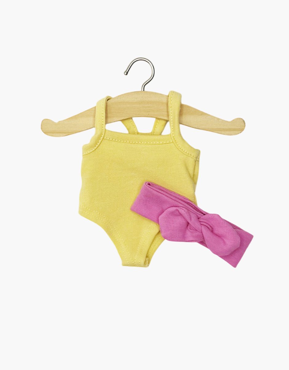 Mini Panchas – Body jaune vanille et son headband rose bonbon
