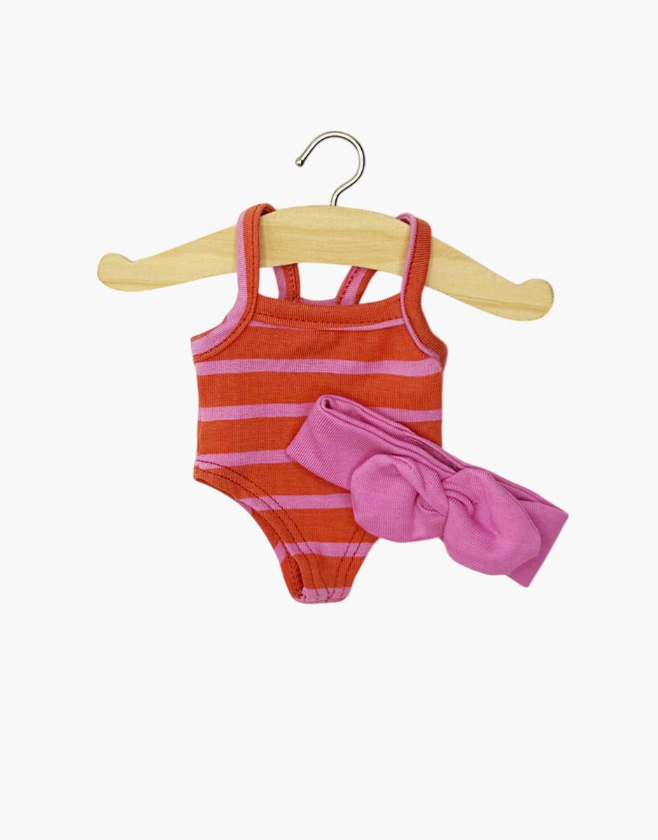 Mini Panchas – Body rayé rose / tangerine et son headband