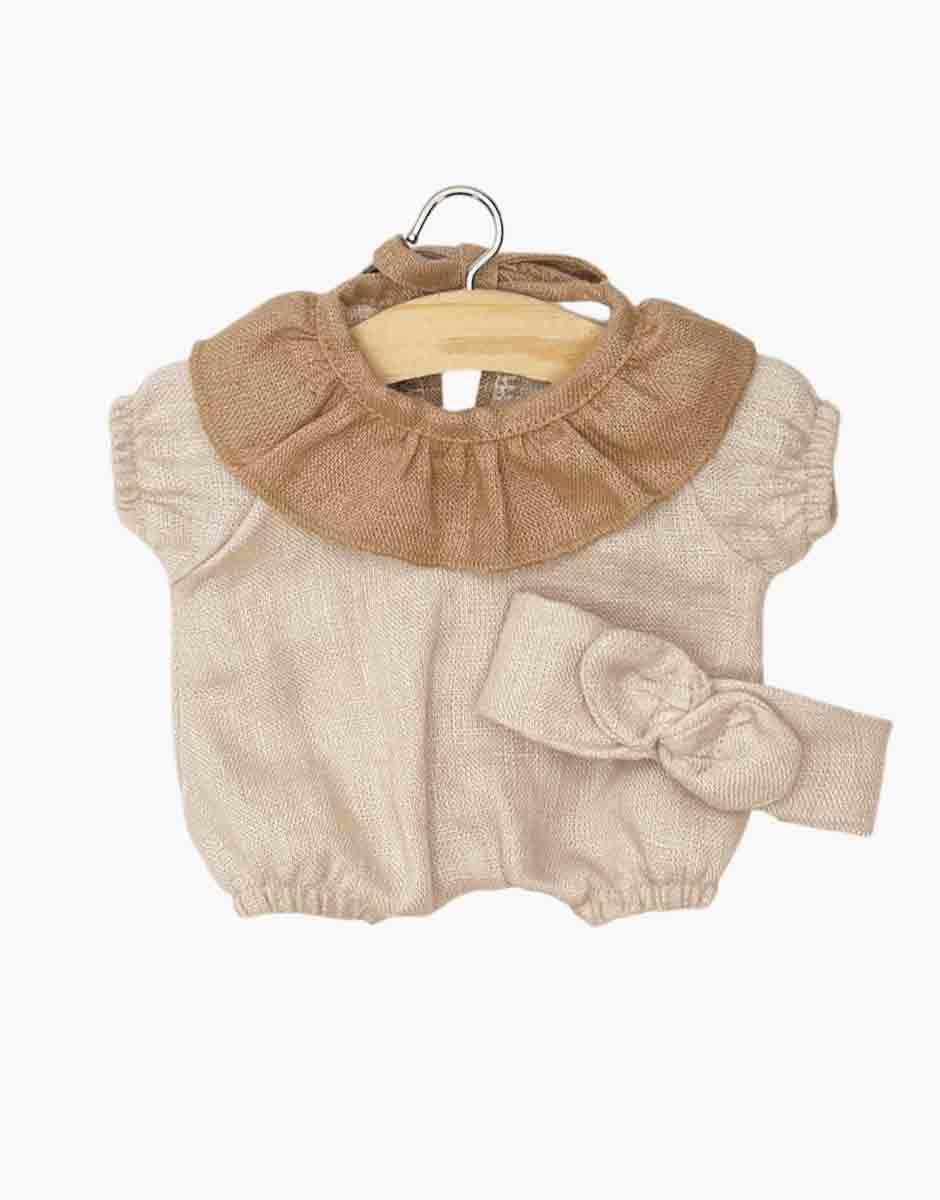 Babies – Barboteuse à collerette Éva et son headband en lin lavé nude