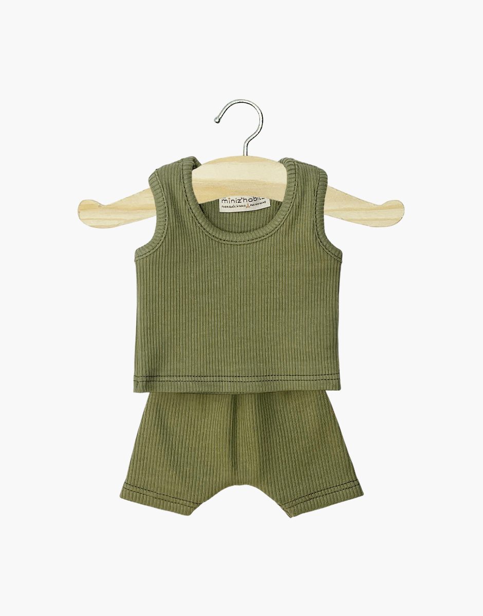Bambinis – Dessous garçon Marcel en maille côtelée vert olive