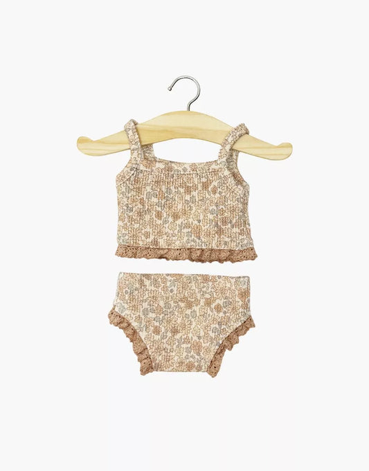 Dessous fille en maille côtelée Petites fleurs cacao et sa dentelle - CG.17.442