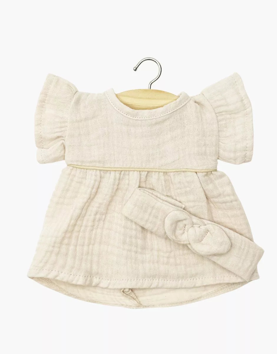Robe Daisy et son headband à noeud rond en gaze de coton mastic - CG.17.397