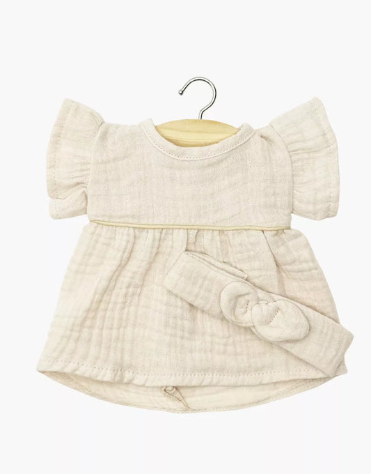 Robe Daisy et son headband à noeud rond en gaze de coton mastic - CG.17.397