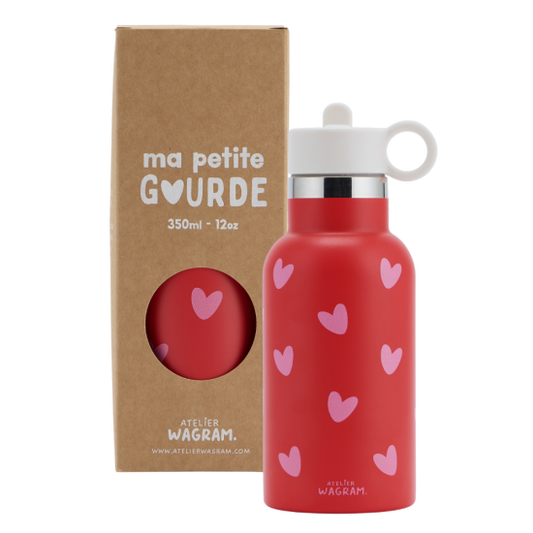 Gourde 350 ml - Rouge cœurs rose