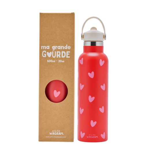 Gourde 600 ml - Rouge cœurs rose