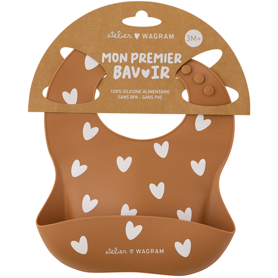 Bavoir silicone - Cœur Caramel