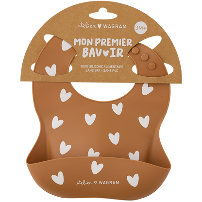 Bavoir silicone - Cœur Caramel