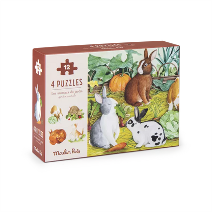 4 mini puzzles des animaux (4x12 pièces)