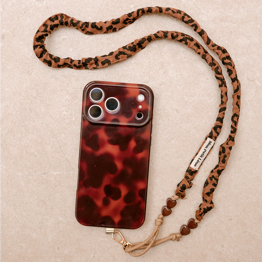 Sangle de téléphone Billie - Léopard Marron cordon Beige