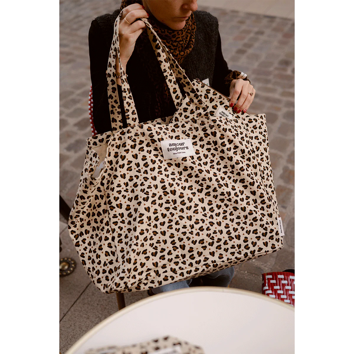 Sac Cabas XXL Léopard cœur Amour toujours