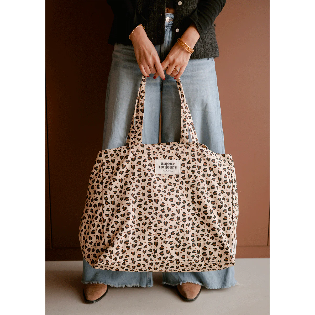 Sac Cabas XXL Léopard cœur Amour toujours