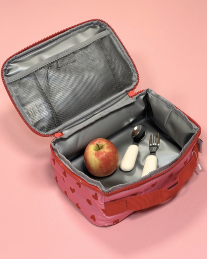 Lunch bag isotherme cœur rouge / fond rose