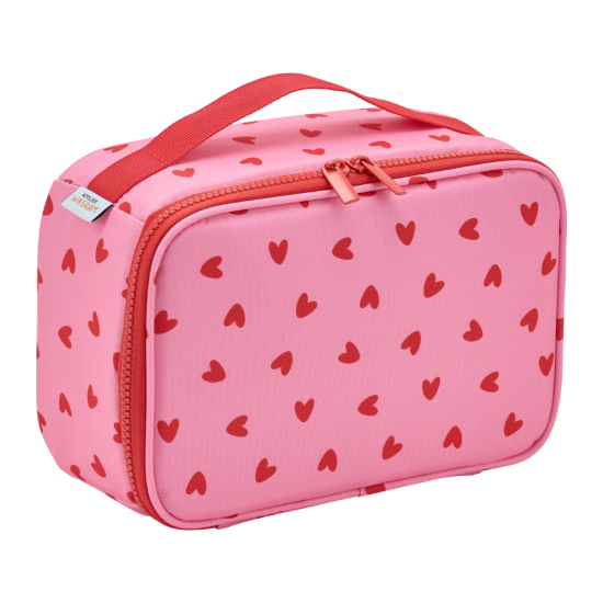 Lunch bag isotherme cœur rouge / fond rose